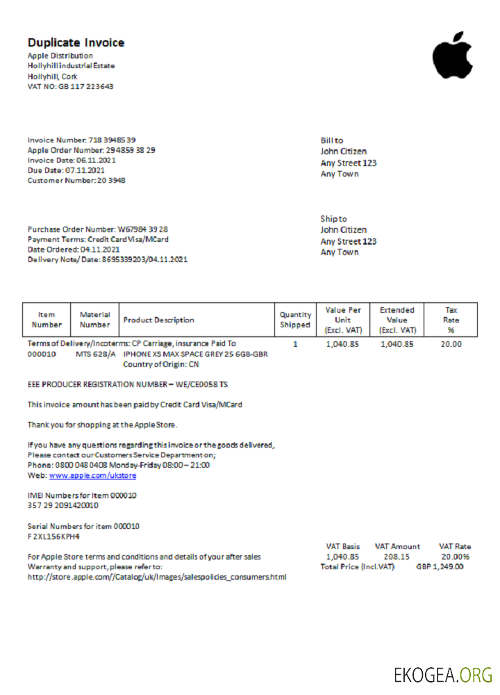 Facture Apple aux États , Unis